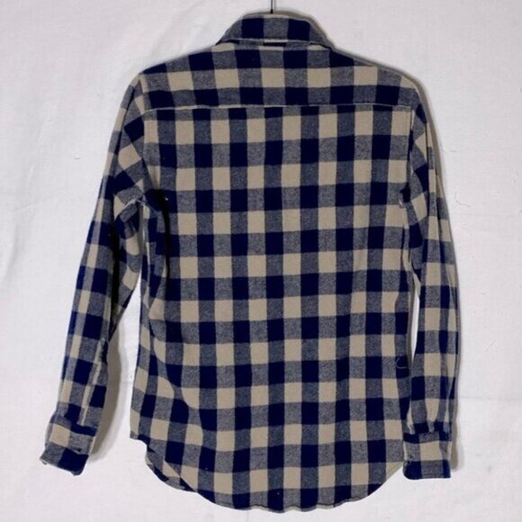 Vintage St. John’s Bay Virgin Wool Navy Tan Plaid Button Up Shirt M - Picture 11 of 12